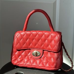 Red faux leather mini handbag